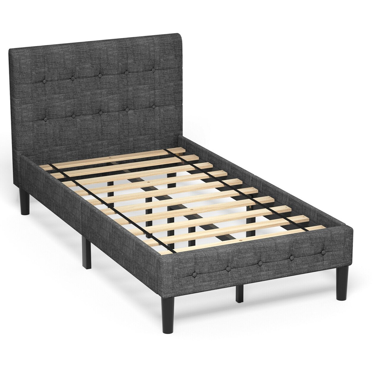 Button Tufted Twin Upholstered Bed Frame with Padded Headboard